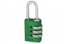 ABUS Mechanical 145/20 20mm Aluminium Combination Padlock Green 46571