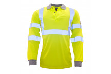 FR77 Flame Resistant Anti-Static Hi-Vis Long Sleeve Polo Shirt Yellow Large