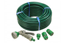 Faithfull PVC Reinforced Hose 15m Fittings & Spray Gun