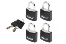 Master Lock Aluminium Black Vinyl Cover 20mm Padlock 3-Pin - Keyed Alike x 4