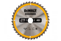 DEWALT Stationary Construction Circular Saw Blade 216 x 30mm x 40T ATB/Neg
