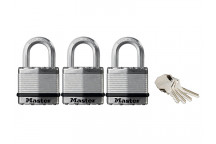 Master Lock Excell Laminated Steel 45mm Padlock - 24mm Shackle - Keyed Alike x 3
