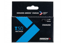 Arrow T50 Staples Stainless Steel 504SS 6mm (1/4in) Box 1000