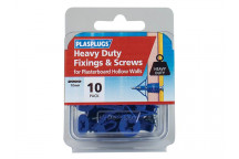 Plasplugs HWHS010 Heavy-Duty Plasterboard Fixings & Screws Pack of 10