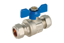 22 mm OD Brass Ball Valve Blue Handle WRAS