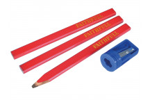 Faithfull Carpenter\'s Pencils Red (Pack 3 + Sharpener)