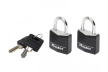 Master Lock Aluminium Black Vinyl Cover 20mm Padlock 3-Pin - Keyed Alike x 2