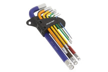 Metric Hardened Hex Key Set Long Arm Ball End Coloured 9 piece 1.5mm-10mm
