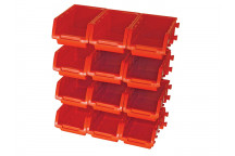 Faithfull 12 Plastic Storage Bins with Wall Mounting Rails