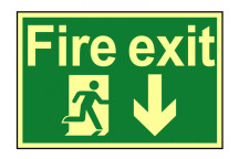 Scan Fire Exit Running Man Arrow Down - Photoluminescent 300 x 200mm