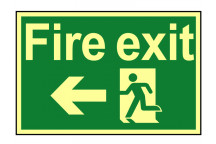Scan Fire Exit Running Man Arrow Left - Photoluminescent 300 x 200mm