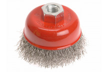 Faithfull Wire Cup Brush 80mm M14x2, 0.3mm Stainless Steel Wire