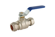 28 mm OD Brass Ball Valve Blue Handle WRAS