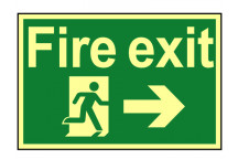 Scan Fire Exit Running Man Arrow Right - Photoluminescent 300 x 200mm