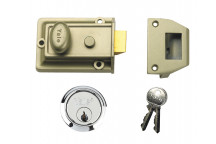 P77 Traditional Nightlatch 60mm Backset Nickel Brass Finish SC Cylinder Box