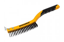Roughneck Carbon Steel Wire Brush Soft Grip with Scraper 355mm (14in) - 3 Row