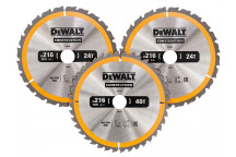 DEWALT DT1962 Construction Circular Saw Blade 3 Pack 216 x 30mm 2 x 24T 1 x 40T