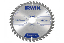 IRWIN Construction Circular Saw Blade 190 x 30mm x 40T ATB