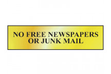 Scan No Free Newspapers Or Junk Mail - Polished Brass Effect 200 x 50mm