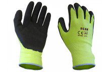 Scan Hi-Vis Yellow Foam Latex Coated Gloves - L (Size 9)