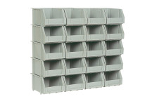 SET OF 20 POLY BINS + 5 RAILS