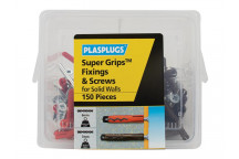 Plasplugs Super Grips Fixings & Screws Kit for Solid Walls, 150 Piece