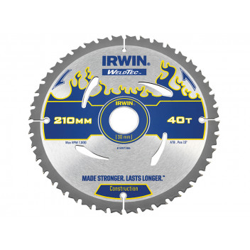IRWIN Weldtec Circular Saw Blade 210 x 30mm x 40T ATB