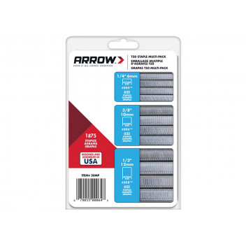 Arrow T50 Staples Multi Pack 6mm 10mm & 12mm Box 1875 (3 x 625)