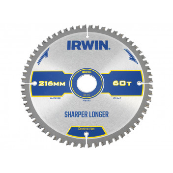 IRWIN Construction Mitre Circular Saw Blade 216 x 30mm x 60T ATB/Neg