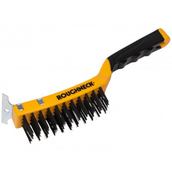 Roughneck Carbon Steel Wire Brush Soft Grip with Scraper 300mm (12in) - 4 Row