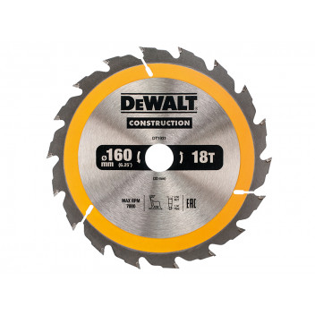 DEWALT Portable Construction Circular Saw Blade 160 x 20mm x 18T