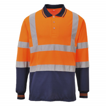 S279 Two-Tone Long Sleeved Polo Orange/Navy Large