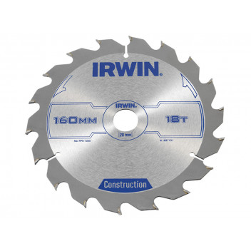IRWIN Construction Circular Saw Blade 160 x 20mm x 18T ATB
