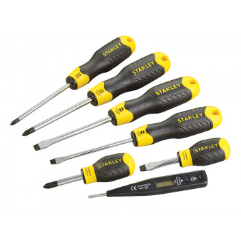 Stanley Tools Cushion Grip Screwdriver Set, 7 Piece SL/PH/Voltage Tester