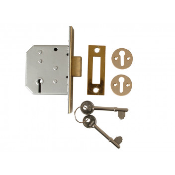 UNION 2177 3 Lever Mortice Deadlock Polished Brass 65mm 2.5in Visi