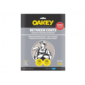 Oakey Between Coats Finishing Sandpaper 230 x 280mm Assorted (3)