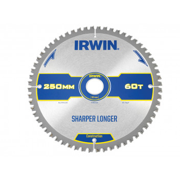 IRWIN Construction Mitre Circular Saw Blade 250 x 30mm x 60T ATB/Neg