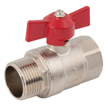 1/2\"BSPM x 1/2\"BSPF Brass Ball Valve Red T Hdle