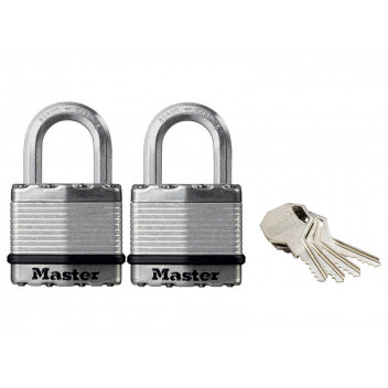 Master Lock Excell Laminated Steel 45mm Padlock - 24mm Shackle - Keyed Alike x 2