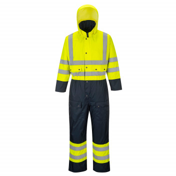 S485 Hi-Vis Contrast Coverall - Lined Yellow/Navy Medium