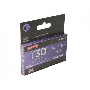 Arrow T30 Staples 6mm (1/4in) Box 1000