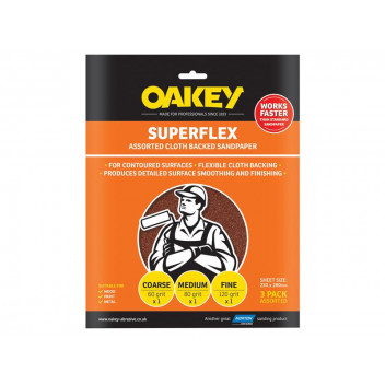 Oakey Superflex Cloth Backed Aluminium Oxide Sheets 230 x 280mm Assorted (3)
