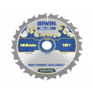 IRWIN Weldtec Cordless Circular Saw Blades 165 x 20mm x 18T ATB