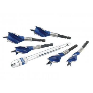 IRWIN Blue Groove 6X Stubby Wood Bit Set, 5 Piece: 16-25mm + Extension
