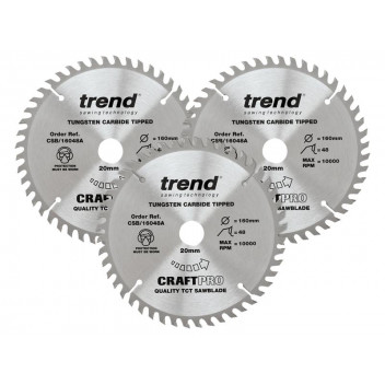 Trend CraftPro Plunge Saw Blade 160 x 20mm x 48T (Pack 3)