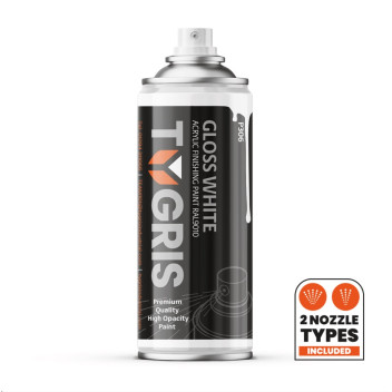 TYGRIS Gloss White Acrylic Paint (RAL9003) 400mL Aerosol - P306