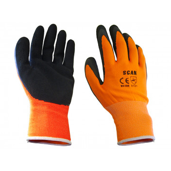 Scan Hi-Vis Orange Foam Latex Coated Gloves - L (Size 9)