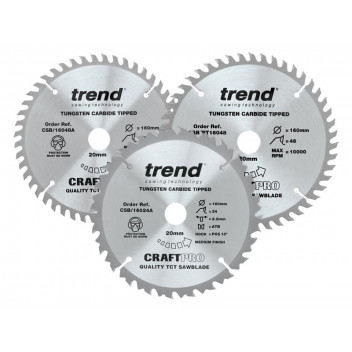 Trend CraftPro Plunge Saw Blade 160 x 20mm x 24T/48T (Pack 3)