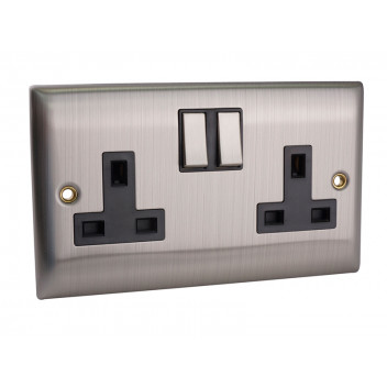SMJ Switched Socket 2-Gang 13A Brushed Steel