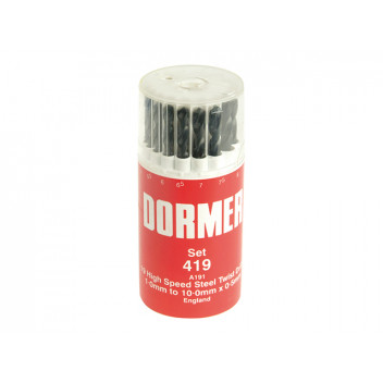 Dormer A191 No.419 Metric HSS Drill Set of 19 1.0-10.0 x 0.5mm